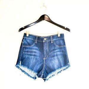 G2G Womens Shorts Blue L Dark Rinse Cut offs Booty Denim High Rise Raw Hem